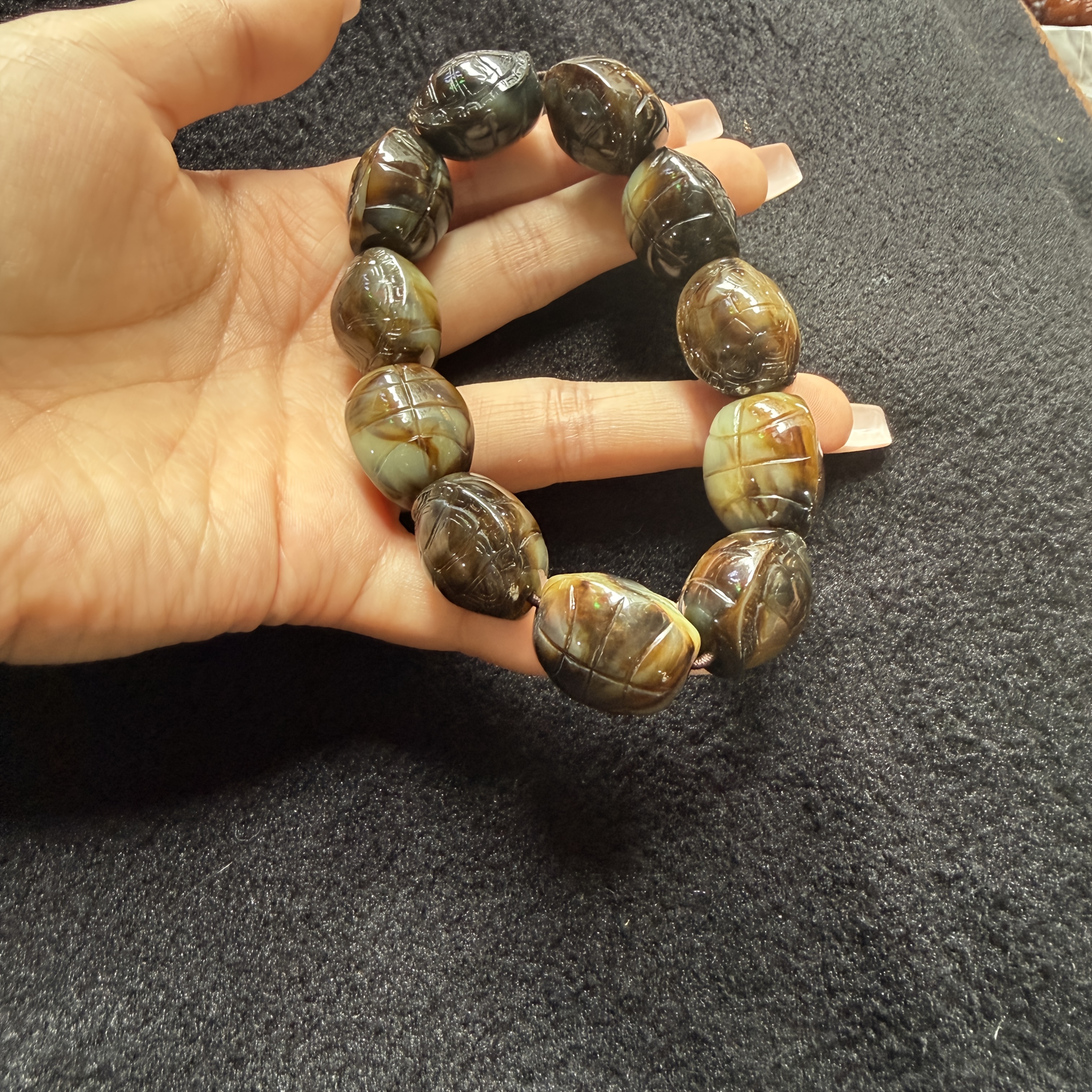 Unisex Natural Amber Tortoiseshell Bracelet, Coffee-Colored Beads